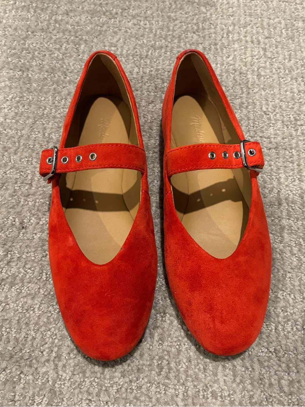 Madewell Red Mary Jane Flats with Buckle Strap